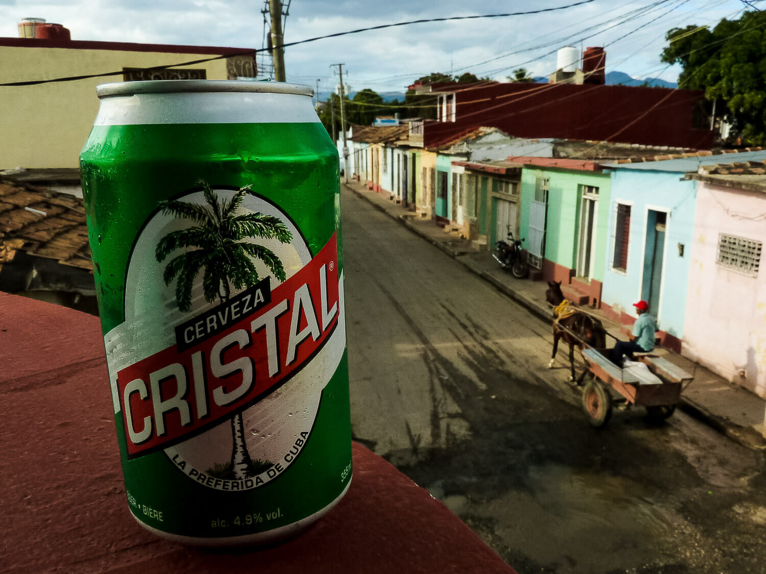 Cristal beer with view of horse cart