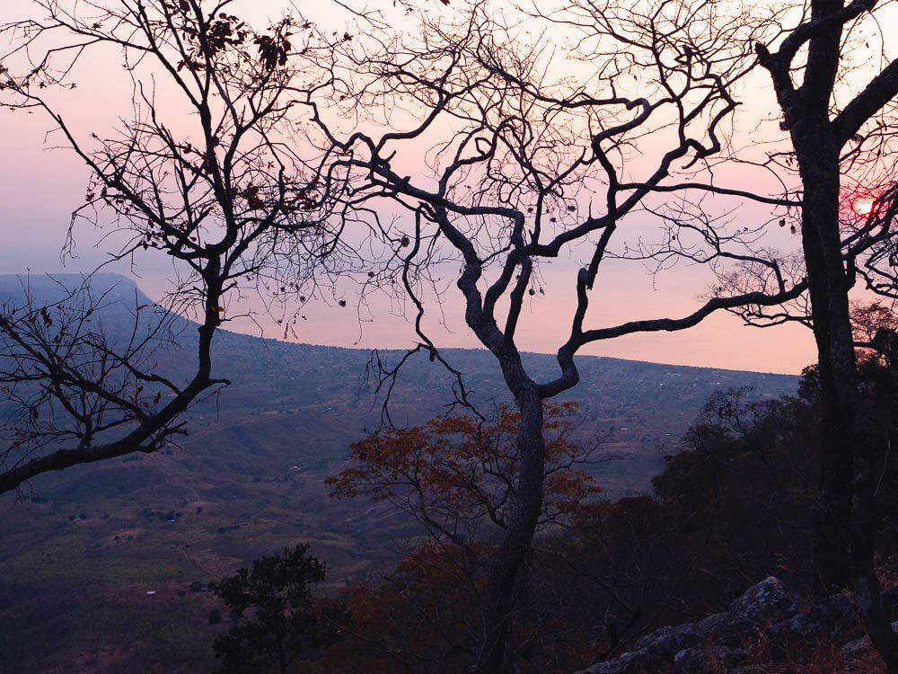 Sunrise over Lake Malawi from a cliff